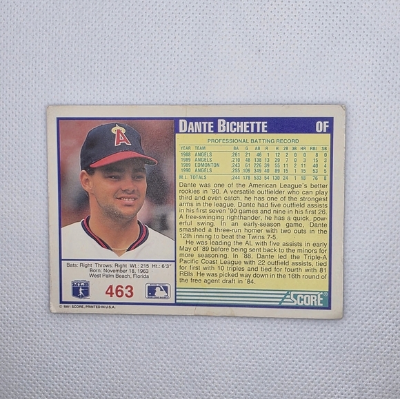 1991 Score Dante Bichette California Angels #463 Baseball Card - Picture 5 of 6